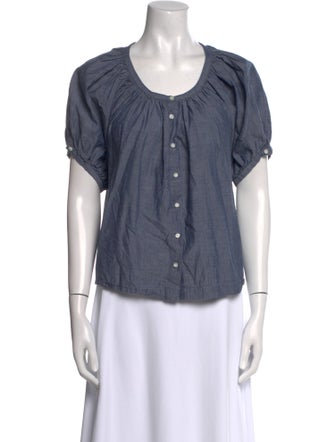 DÔEN Scoop Neck Short Sleeve Button-Up Top