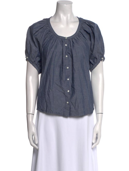 DÔEN Scoop Neck Short Sleeve Button-Up Top
