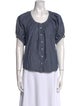 DÔEN Scoop Neck Short Sleeve Button-Up Top