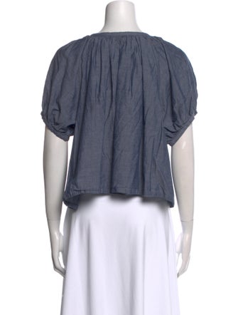 DÔEN Scoop Neck Short Sleeve Button-Up Top