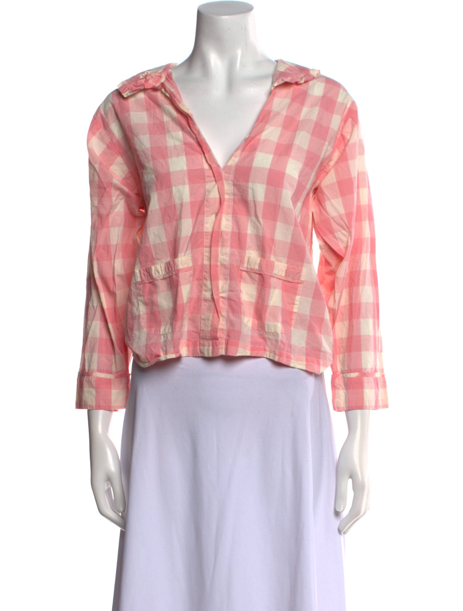 DÔEN Plaid Print Three-Quarter Sleeve Crop Top