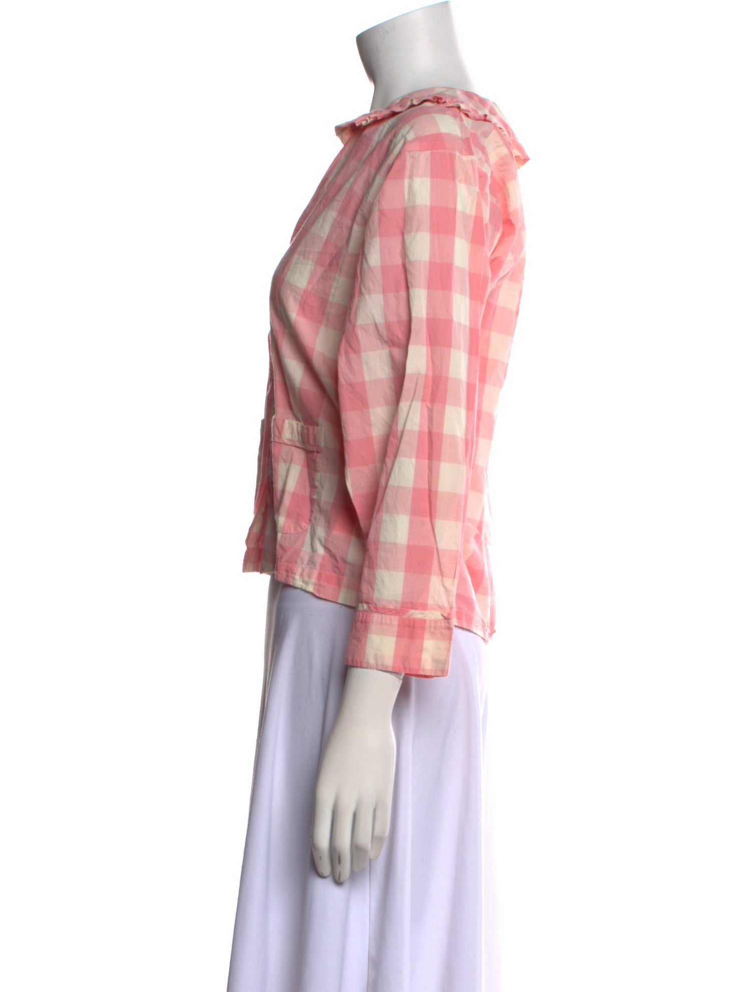 DÔEN Plaid Print Three-Quarter Sleeve Crop Top