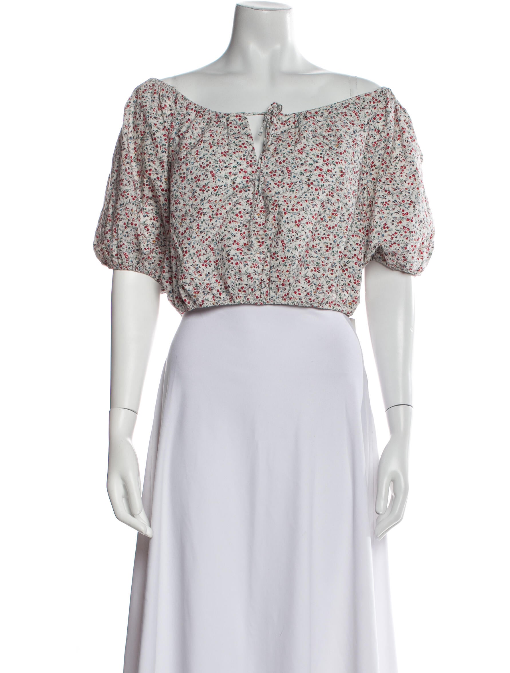 DÔEN Floral Print Off-The-Shoulder Crop Top