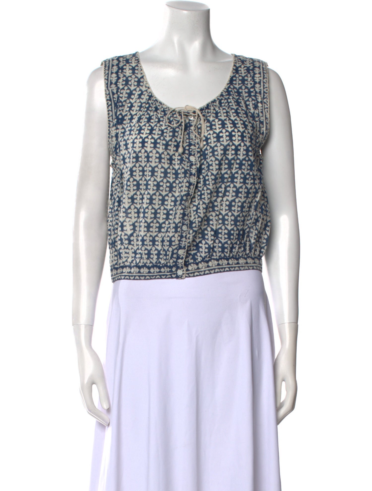 DÔEN Printed Scoop Neck Crop Top