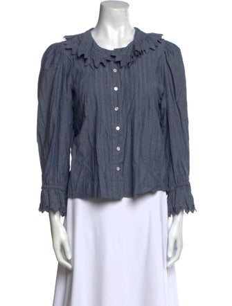 DÔEN Tie Neck Three-Quarter Sleeve Button-Up Top