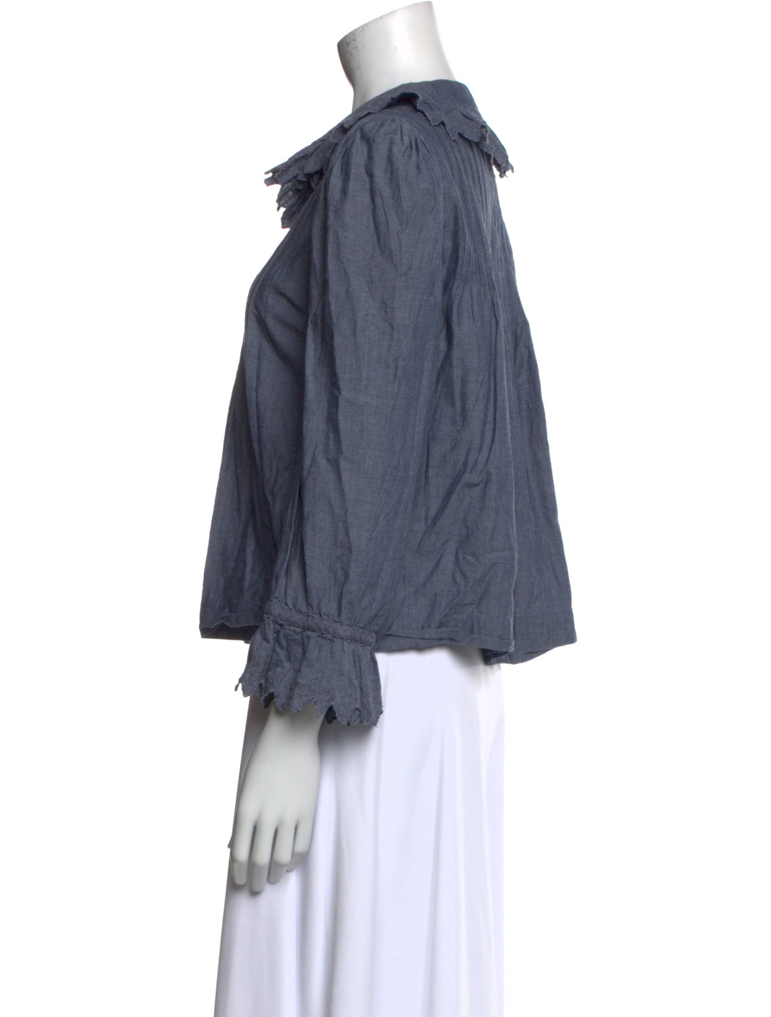 DÔEN Tie Neck Three-Quarter Sleeve Button-Up Top