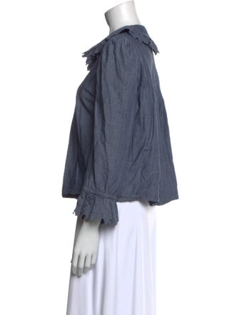 DÔEN Tie Neck Three-Quarter Sleeve Button-Up Top