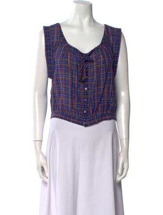 DÔEN Plaid Print V-Neck Crop Top