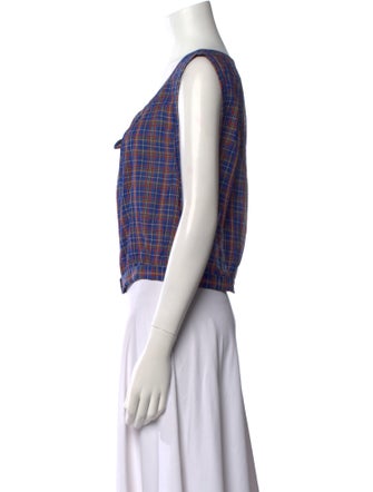 DÔEN Plaid Print V-Neck Crop Top