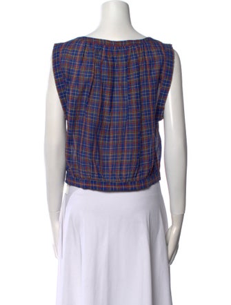 DÔEN Plaid Print V-Neck Crop Top