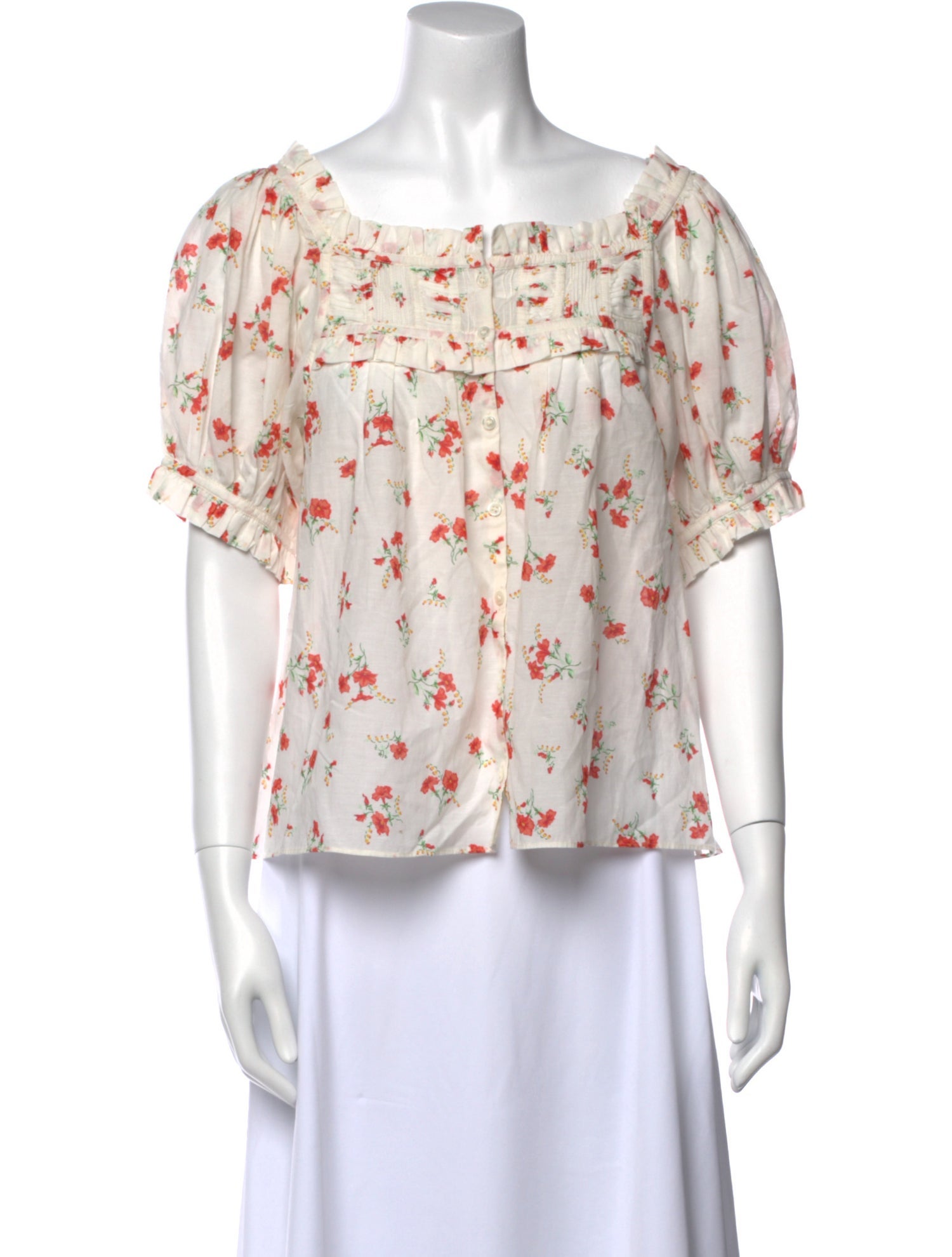 DÔEN Floral Print Square Neckline Blouse