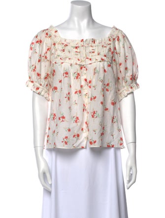 DÔEN Floral Print Square Neckline Blouse