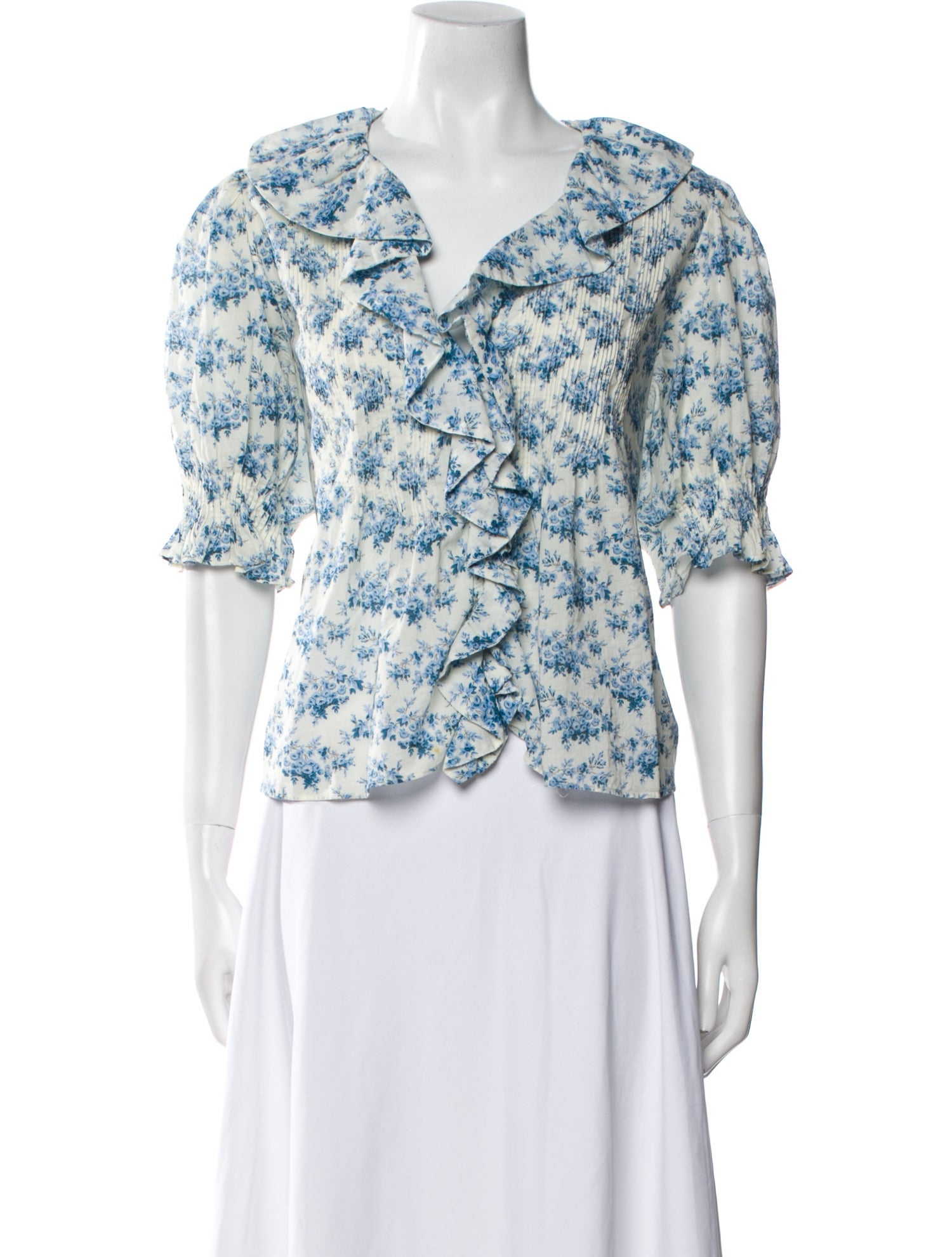 DÔEN Floral Print V-Neck Button-Up Top