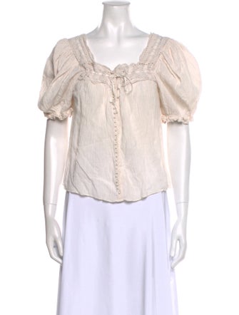 DÔEN Square Neckline Short Sleeve Blouse