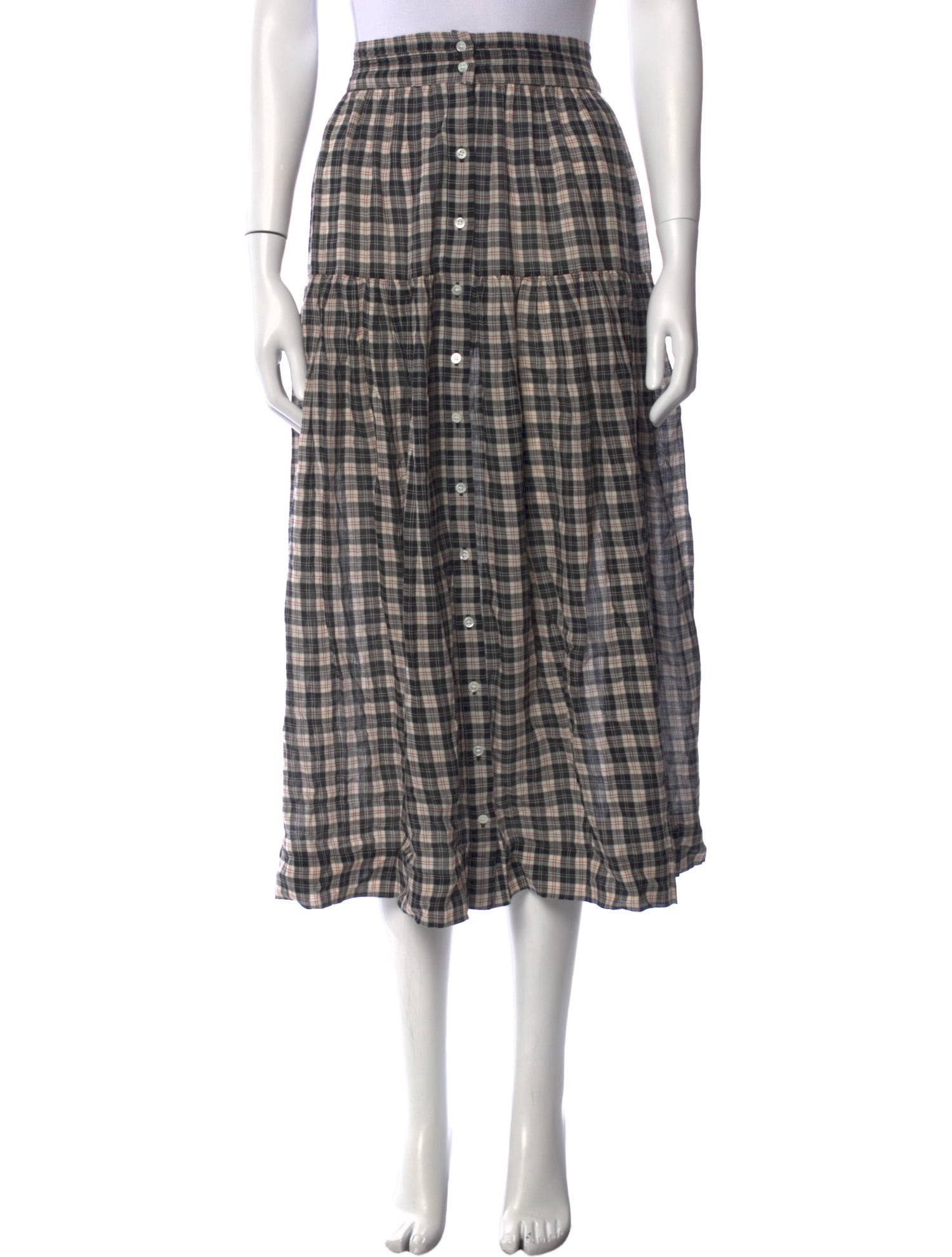DÔEN Plaid Print Midi Length Skirt