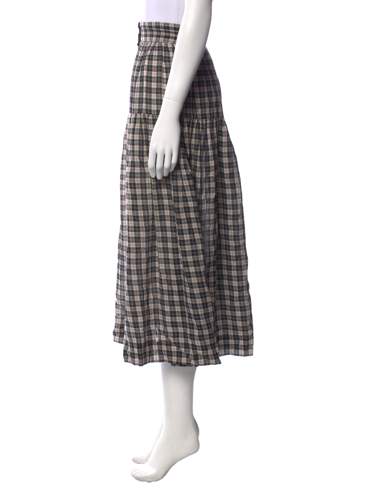 DÔEN Plaid Print Midi Length Skirt