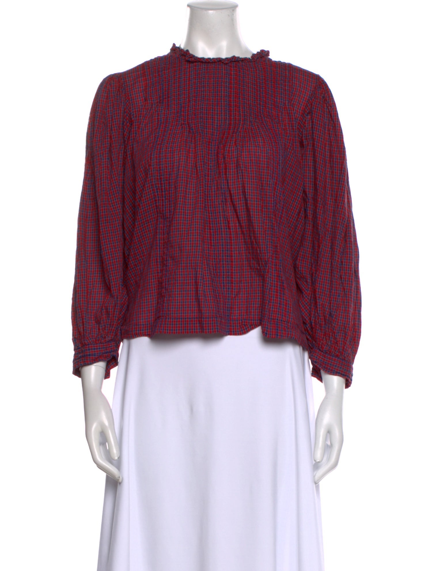 DÔEN Plaid Print Mock Neck Crop Top