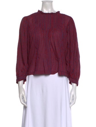 DÔEN Plaid Print Mock Neck Crop Top