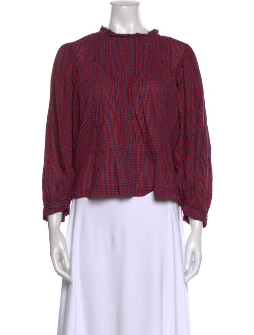 DÔEN Plaid Print Mock Neck Crop Top