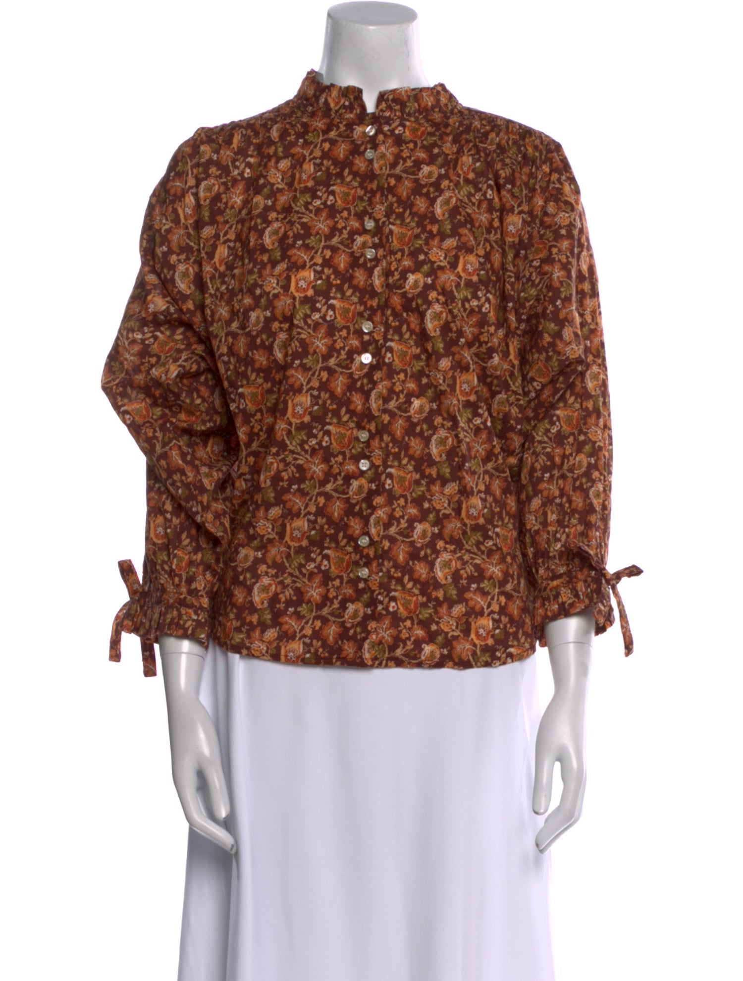 DÔEN Floral Print Mock Neck Blouse
