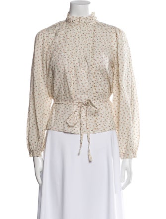 DÔEN Floral Print Mock Neck Blouse
