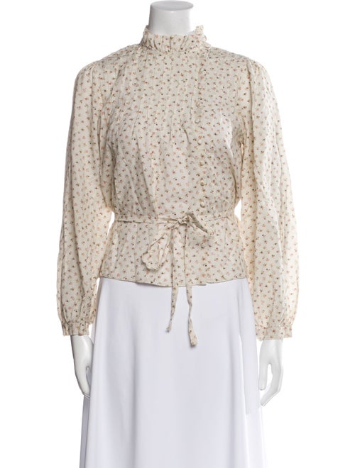 DÔEN Floral Print Mock Neck Blouse