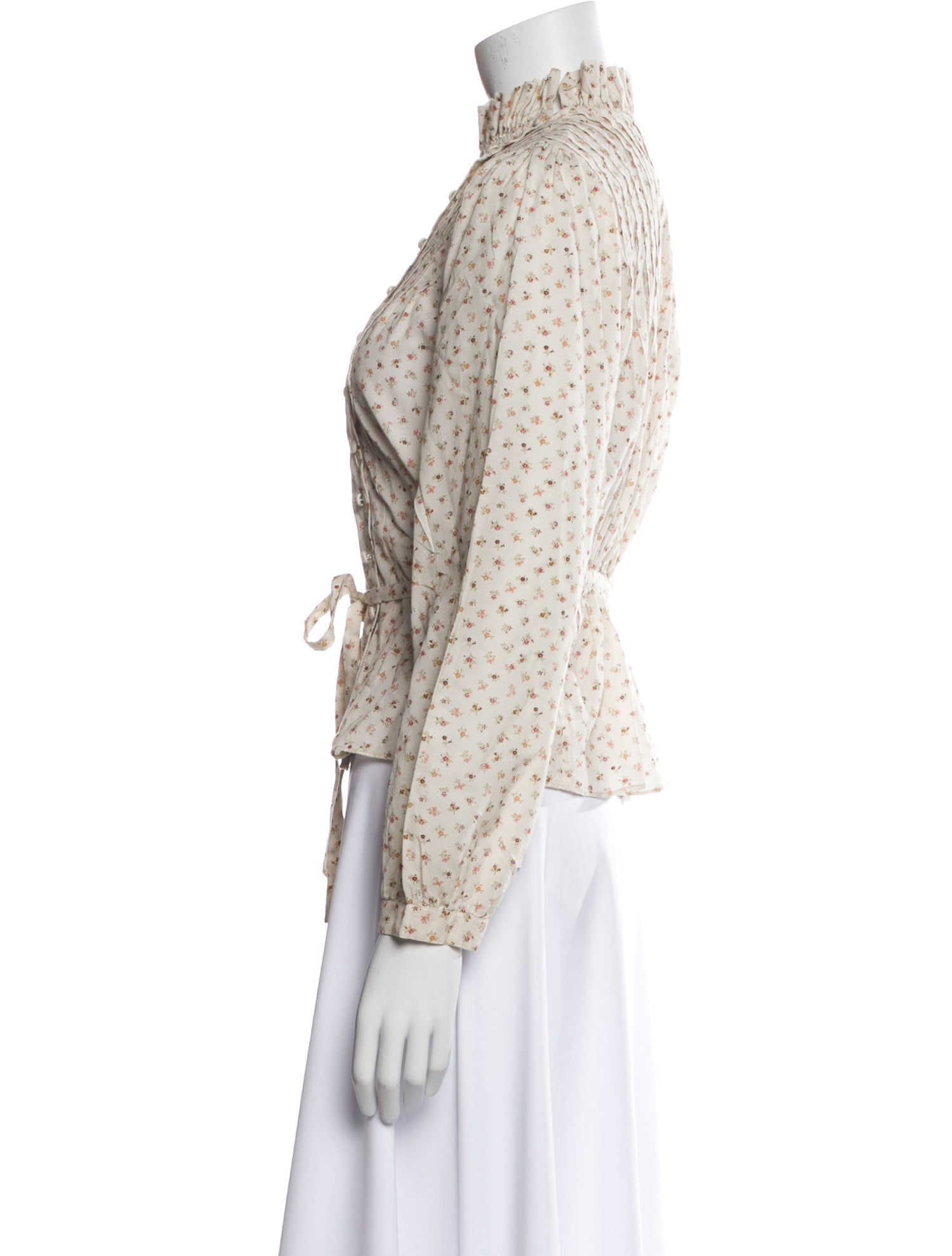 DÔEN Floral Print Mock Neck Blouse