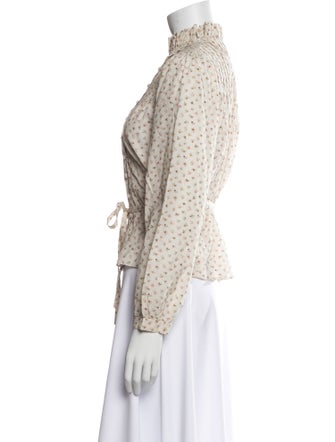 DÔEN Floral Print Mock Neck Blouse