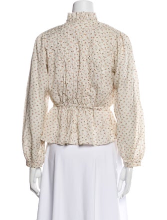 DÔEN Floral Print Mock Neck Blouse