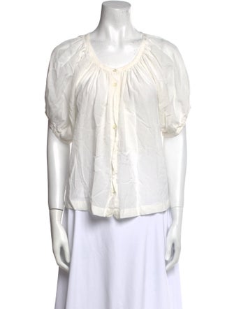 DÔEN Scoop Neck Short Sleeve Button-Up Top