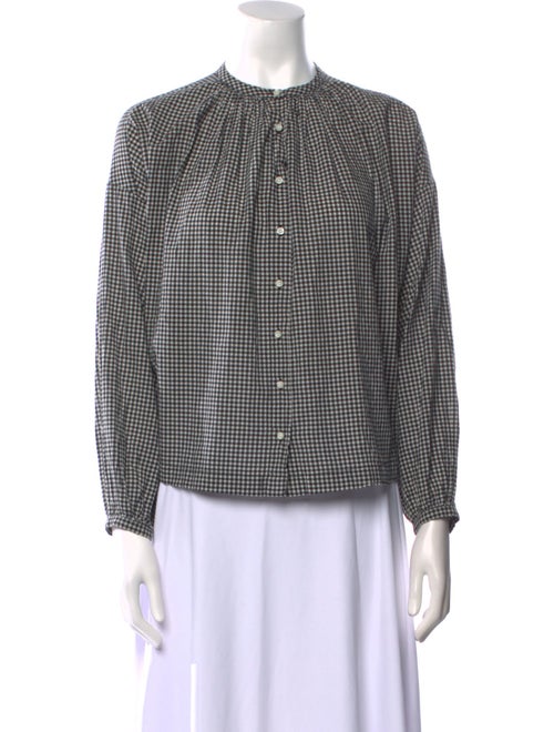 DÔEN Plaid Print Crew Neck Button-Up Top