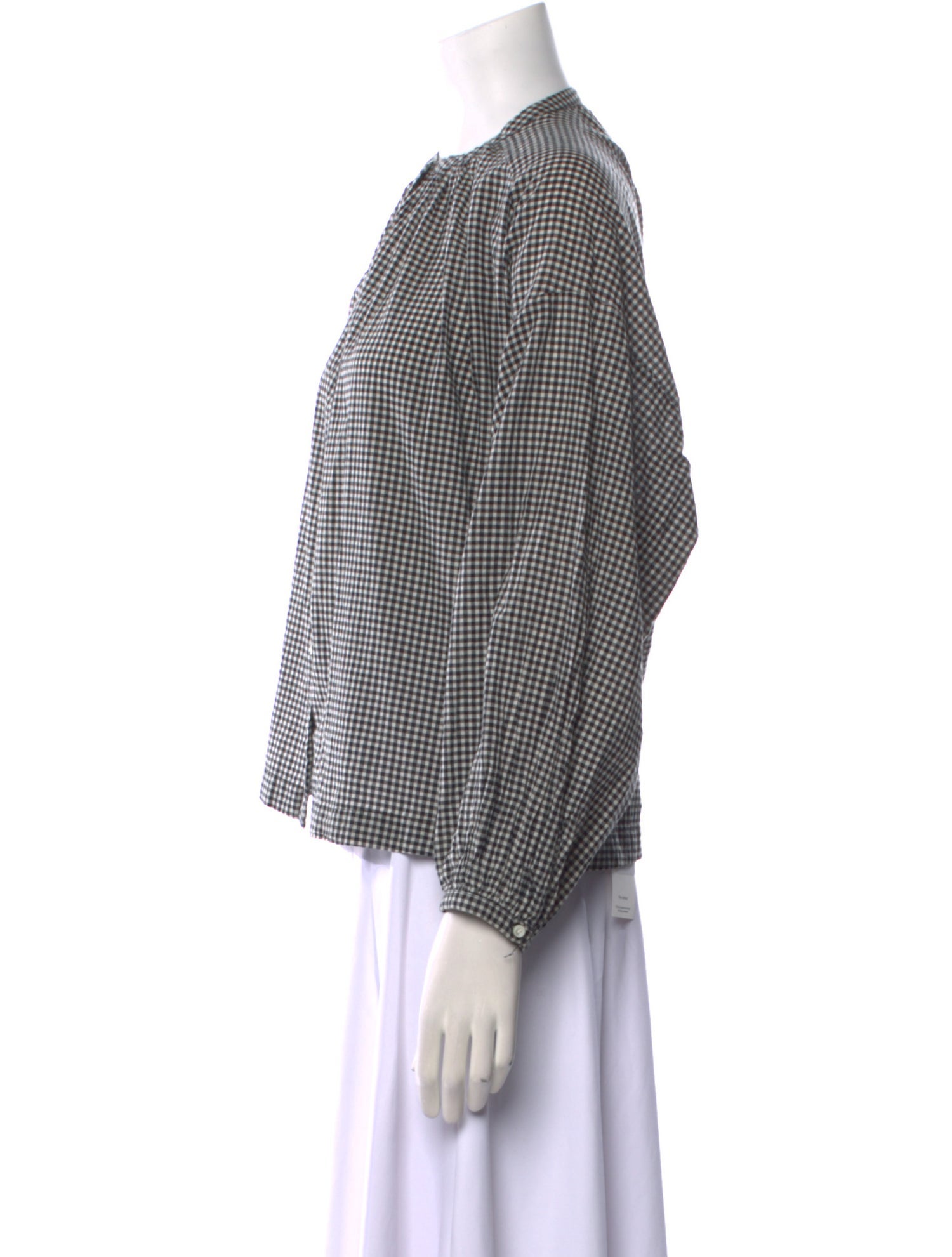 DÔEN Plaid Print Crew Neck Button-Up Top