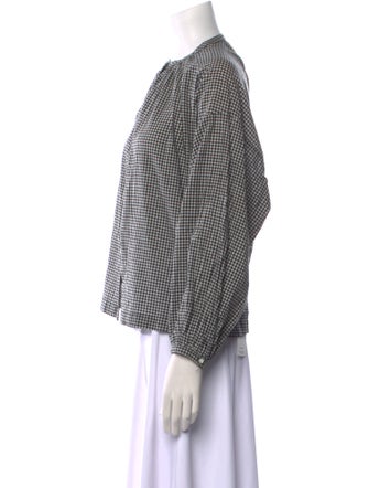 DÔEN Plaid Print Crew Neck Button-Up Top