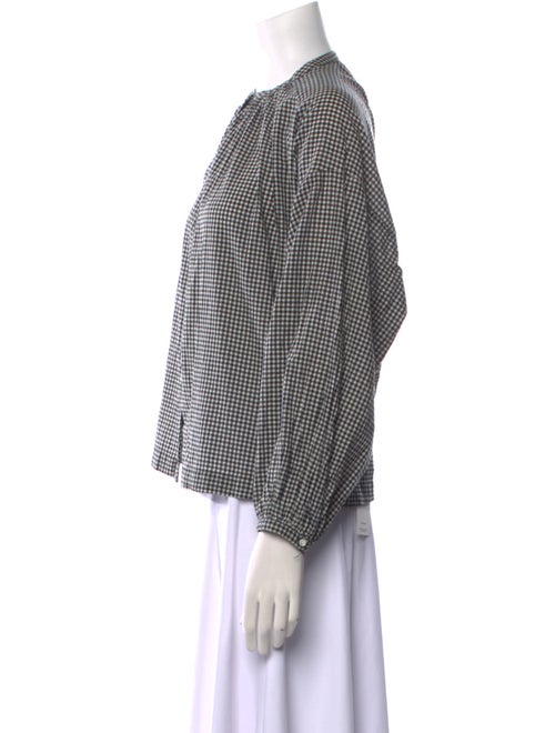 DÔEN Plaid Print Crew Neck Button-Up Top