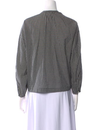 DÔEN Plaid Print Crew Neck Button-Up Top