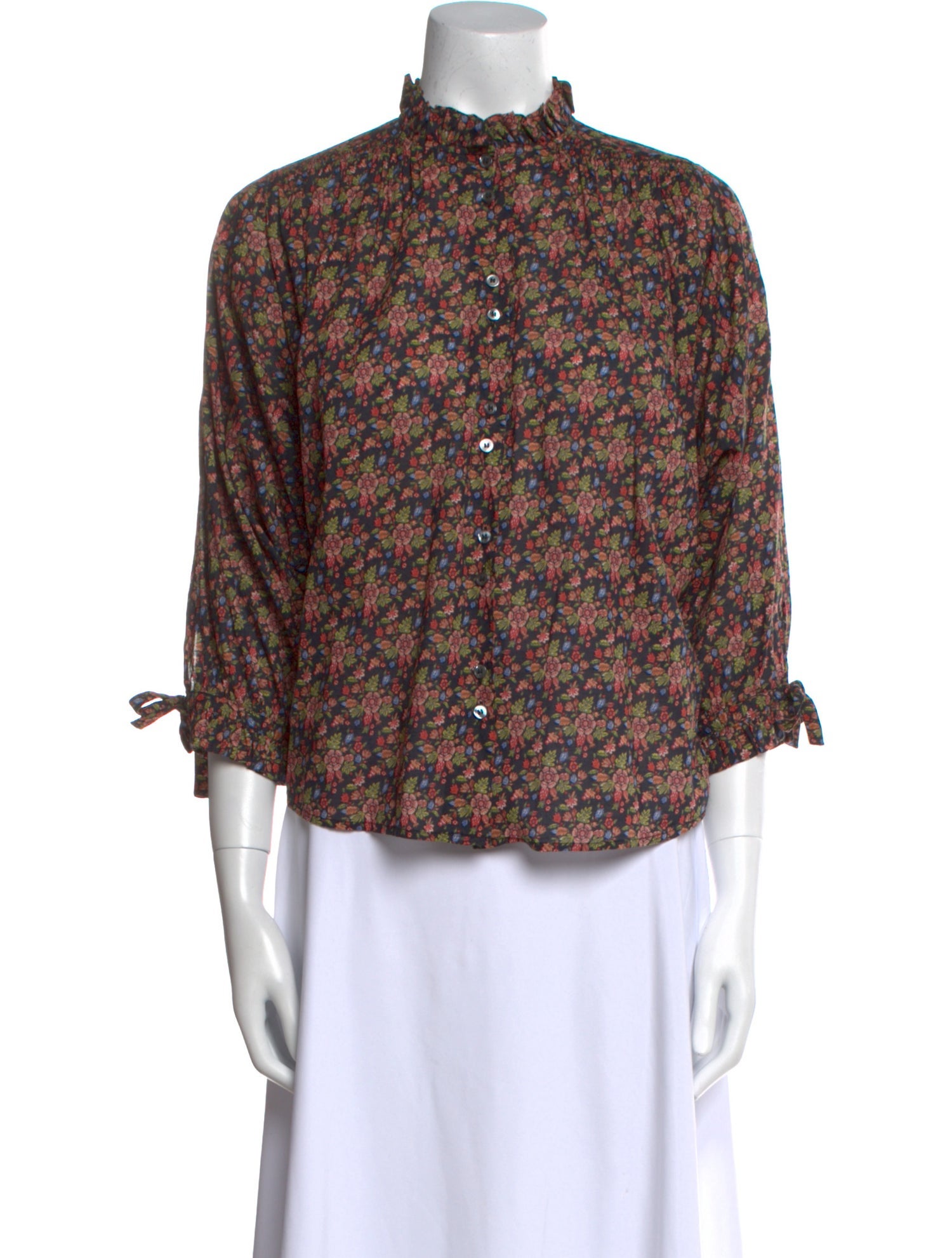 DÔEN Floral Print Mock Neck Blouse