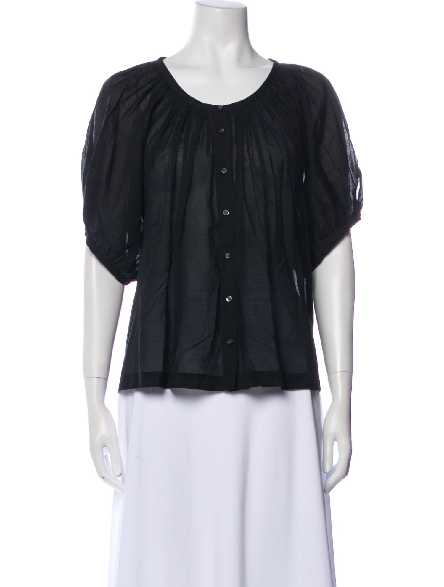 DÔEN Scoop Neck Short Sleeve Button-Up Top