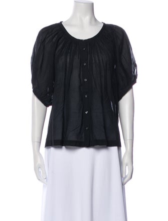 DÔEN Scoop Neck Short Sleeve Button-Up Top