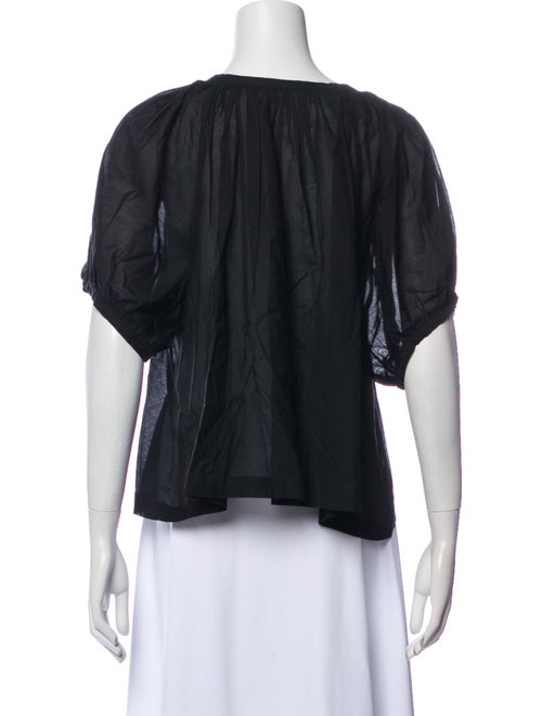 DÔEN Scoop Neck Short Sleeve Button-Up Top