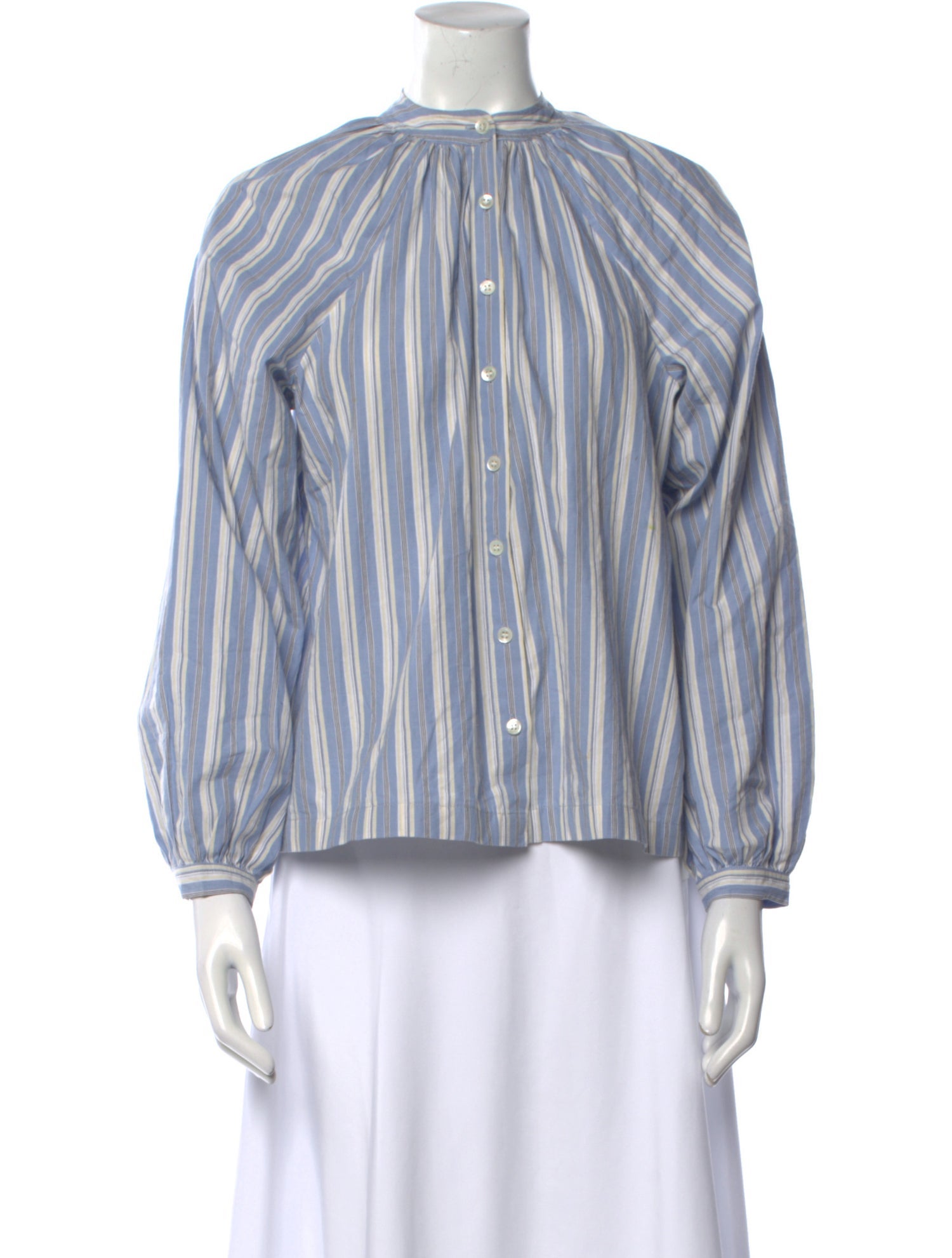 DÔEN Striped Mock Neck Blouse
