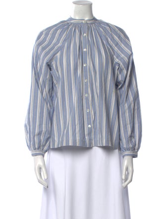 DÔEN Striped Mock Neck Blouse