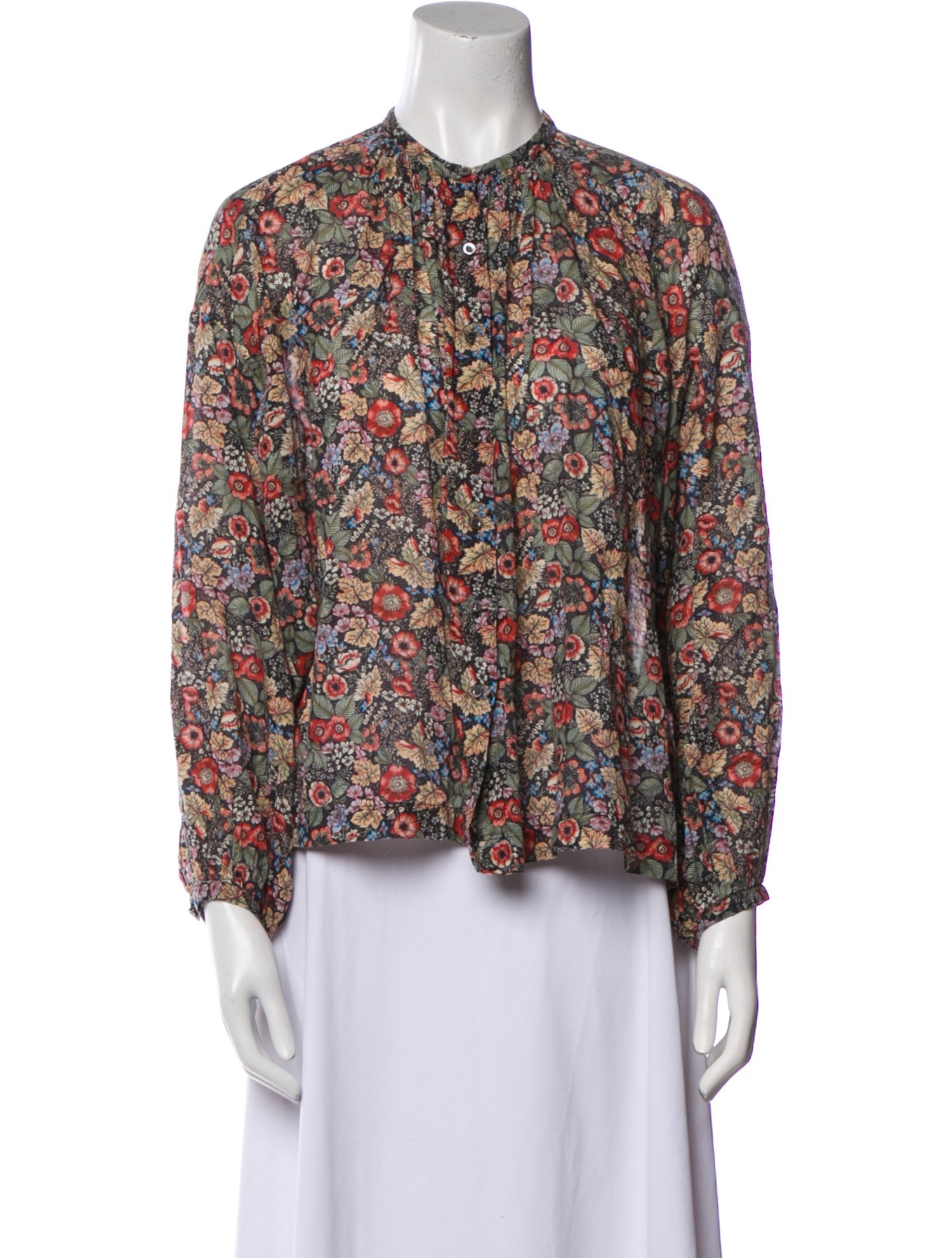 DÔEN Floral Print Crew Neck Blouse