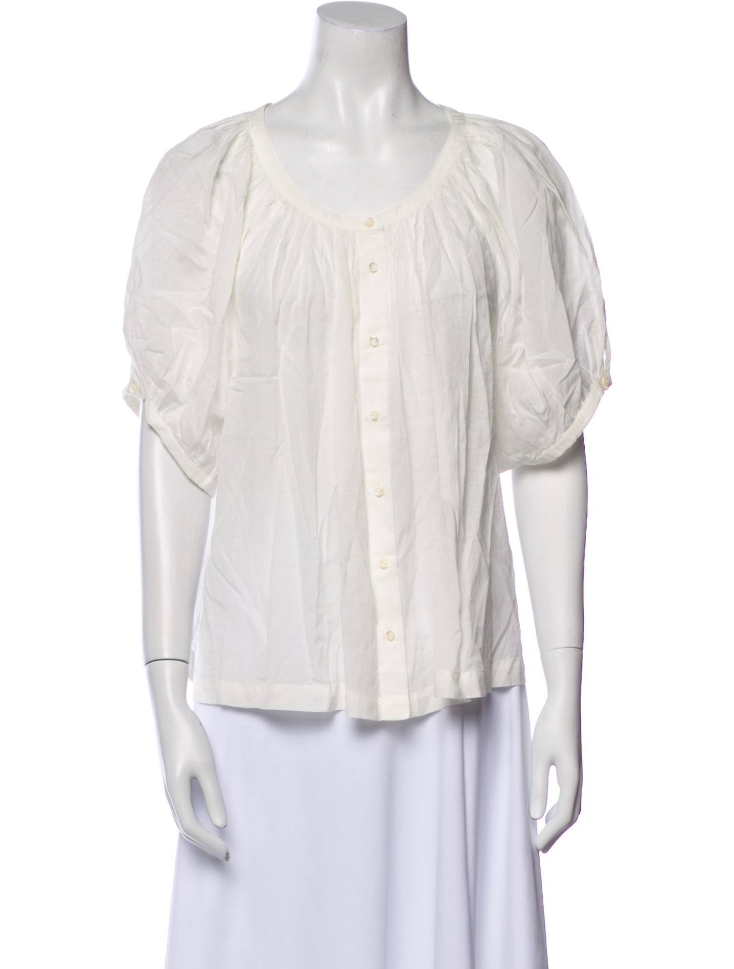 DÔEN Scoop Neck Short Sleeve Button-Up Top