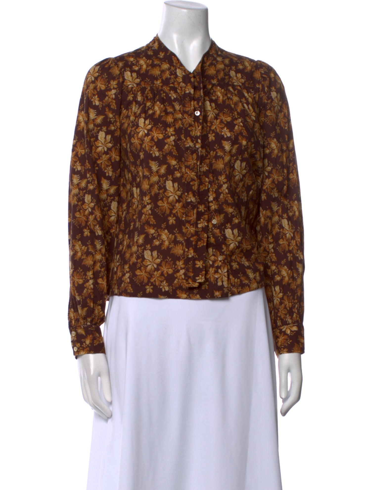 DÔEN Floral Print V-Neck Button-Up Top