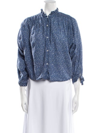 DÔEN Floral Print Mock Neck Blouse