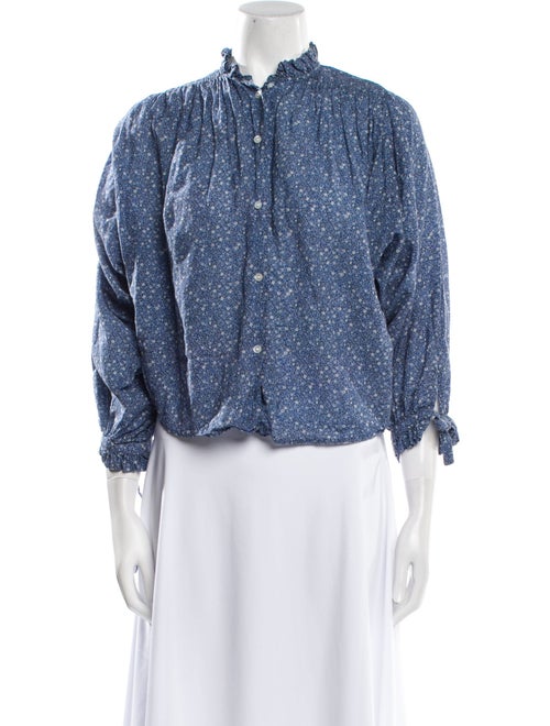 DÔEN Floral Print Mock Neck Blouse