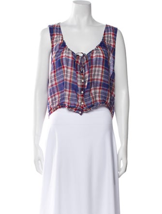 DÔEN Plaid Print Scoop Neck Crop Top