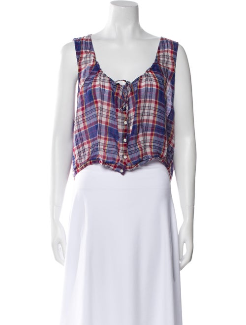 DÔEN Plaid Print Scoop Neck Crop Top