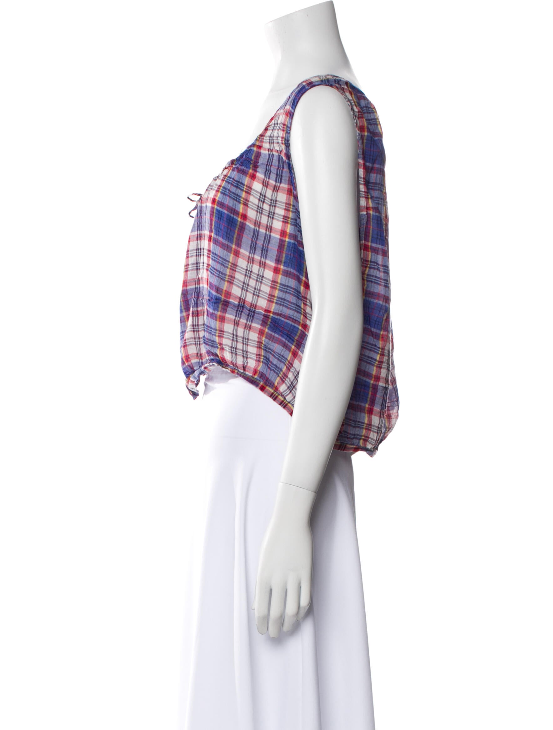 DÔEN Plaid Print Scoop Neck Crop Top