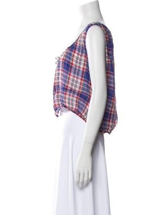 DÔEN Plaid Print Scoop Neck Crop Top